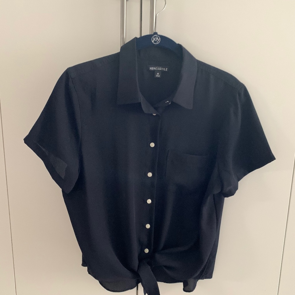 J.Crew Button-up Short-Sleeve Tie Blouse